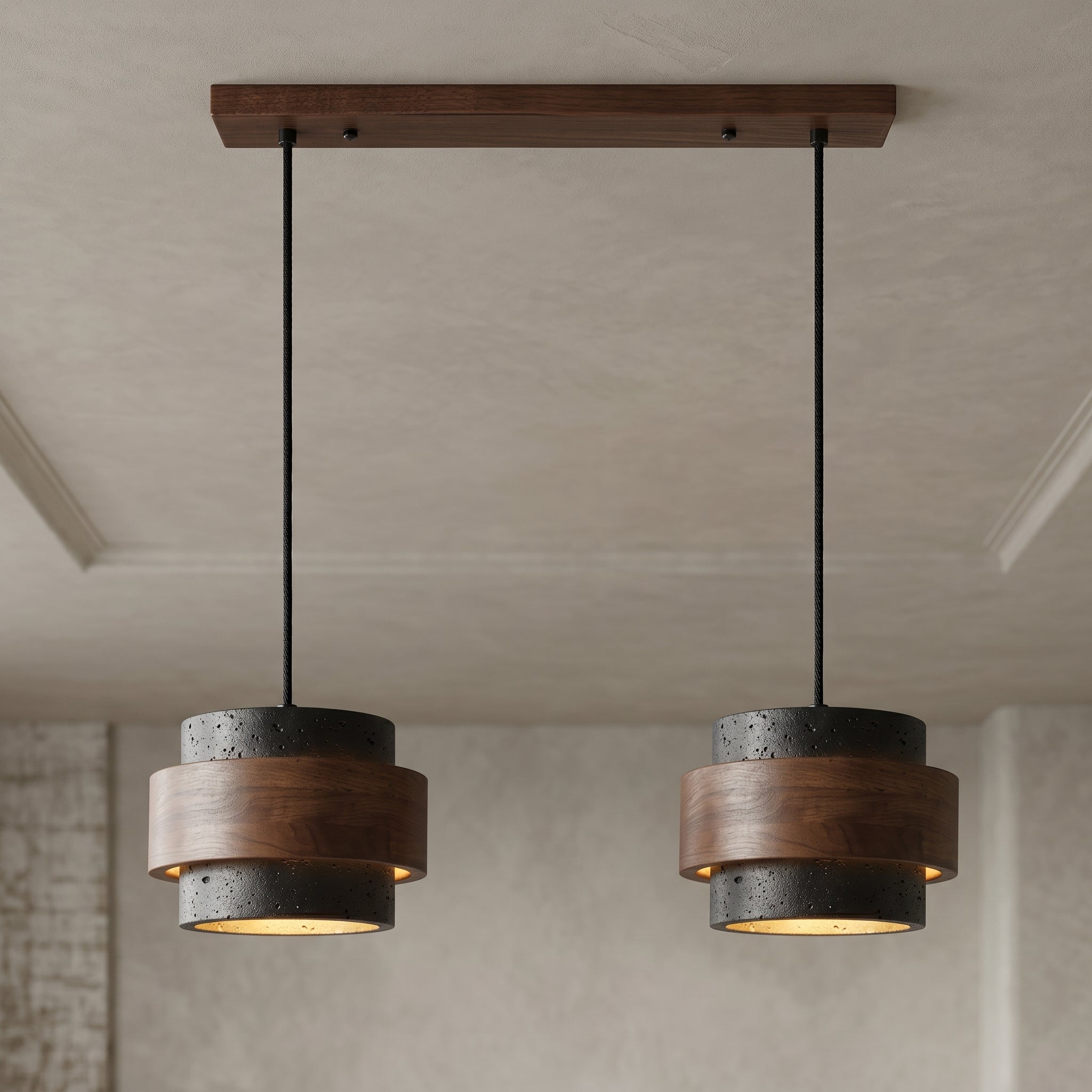 Cole Travertine Pendant Light | Single-4 Head | Walnut/Wood & Travertine