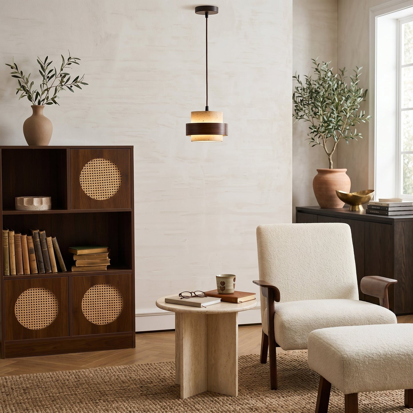 Cole Collection | Kitchen Pendant Lighting with Genuine Travertine & Adjustable Height | Unique Natural Glow for Elegant Interiors 7