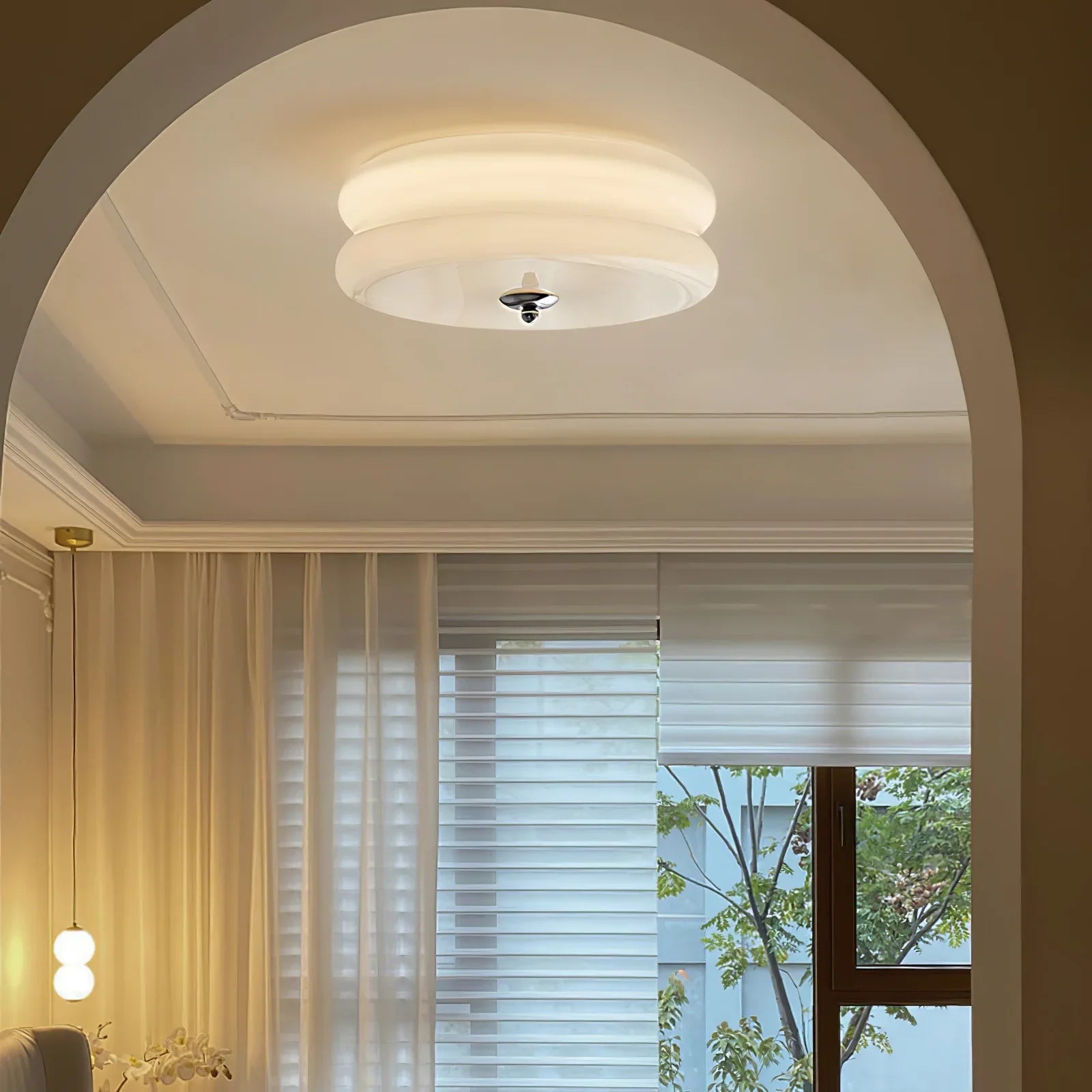 Contemporary Flush Mount Ceiling Light Fixture with Frosted Glass Shade | Modern Design for Soft Ambient Illumination 0