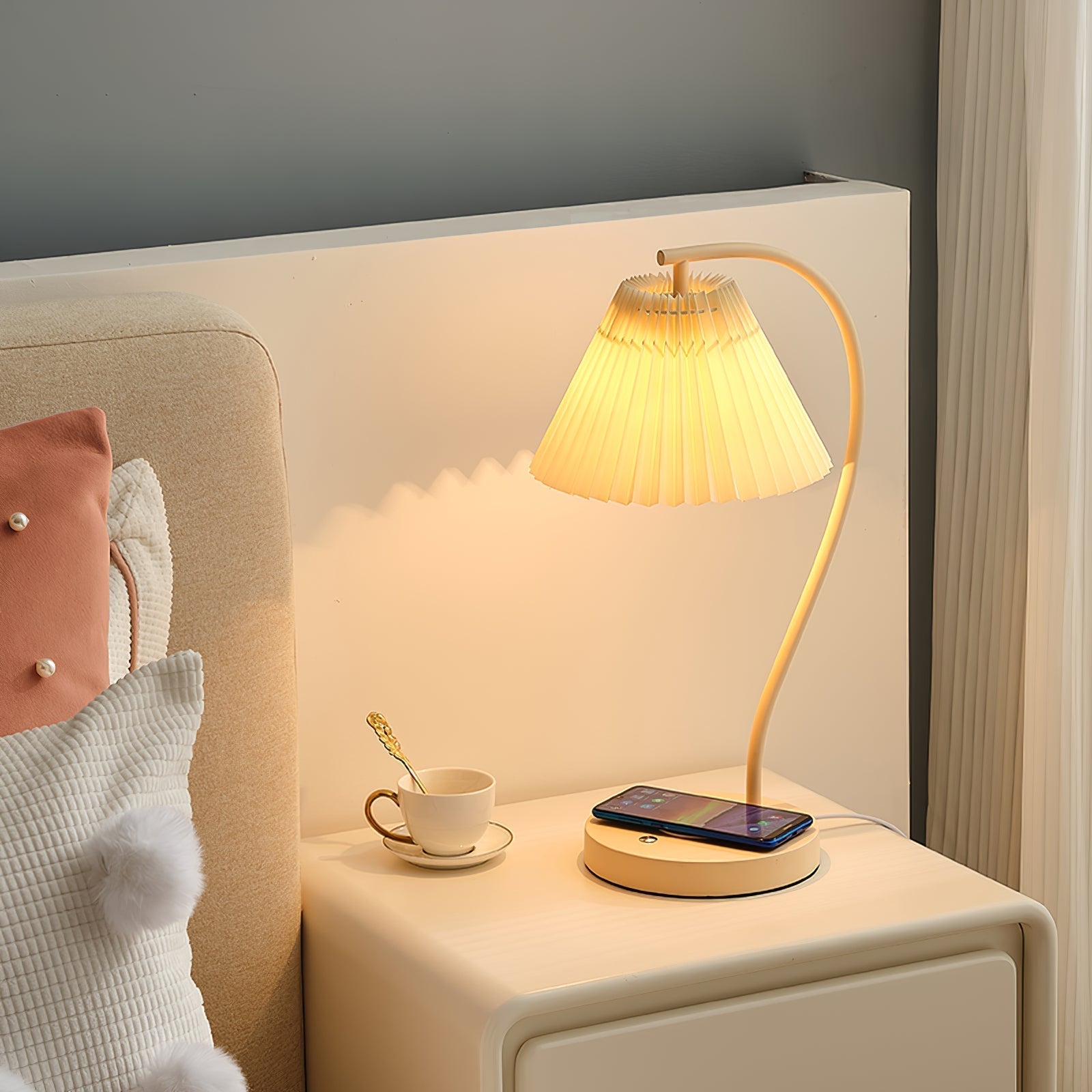 Sano Nordic Curved Ceramic Fabric Table Lamp