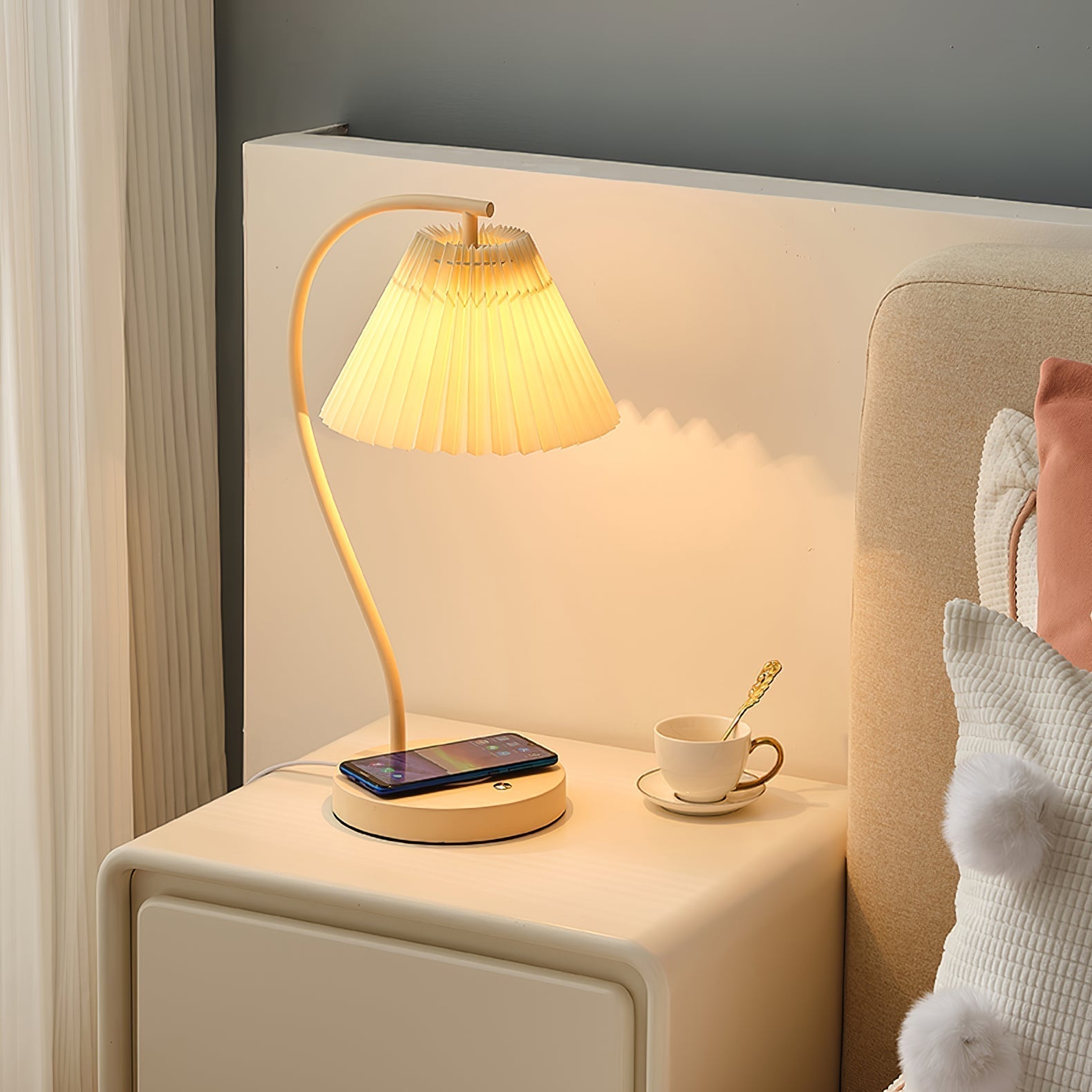 Sano Nordic Curved Ceramic Fabric Table Lamp