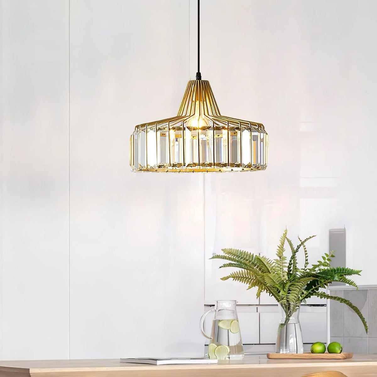 Hailie drum crystal pendant room setting