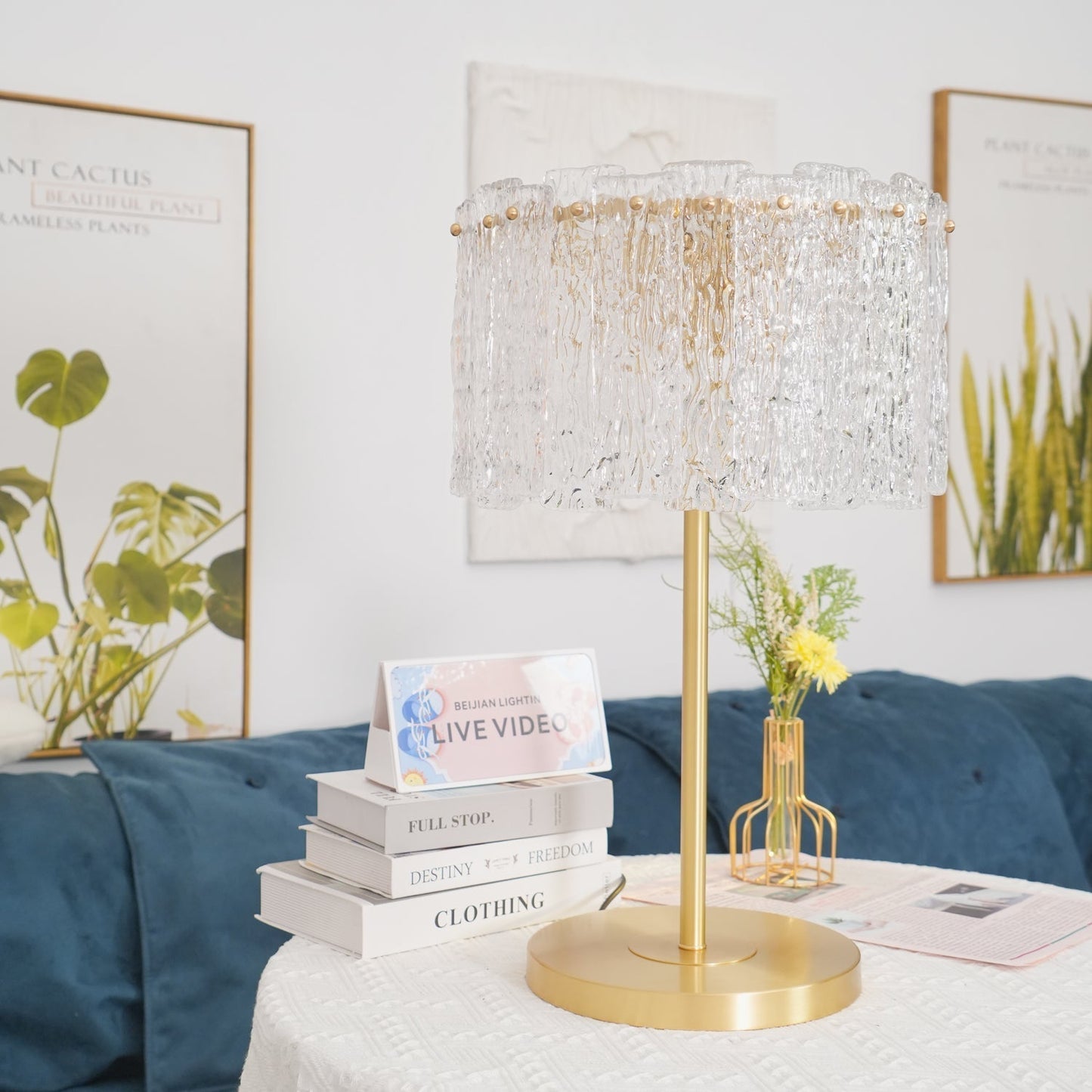 Crystal Table Lamp | Elegant Brass Finish & Clear Glass Shade | Stylish Light for Living Room and Bedroom 2