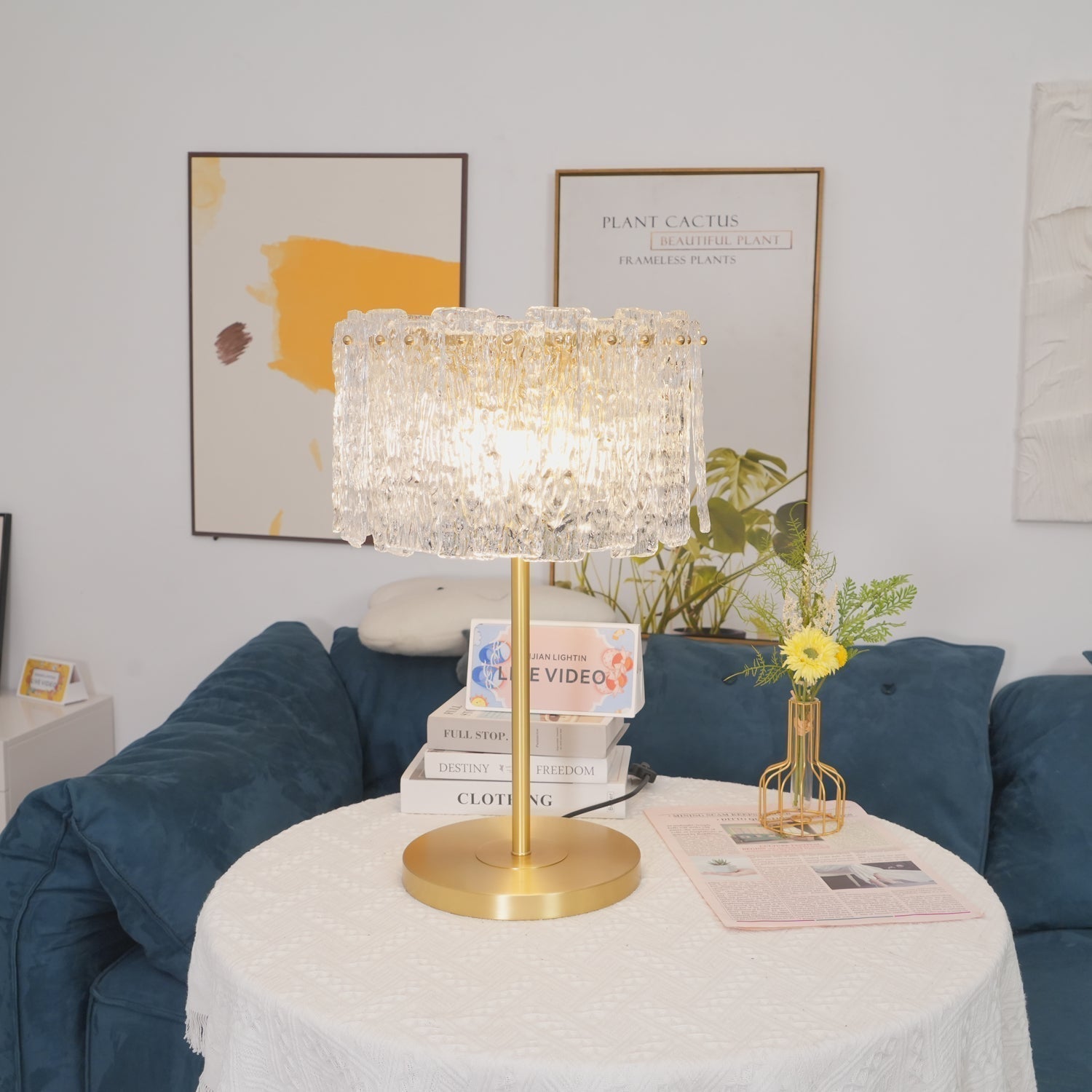 Crystal Table Lamp | Elegant Brass Finish & Clear Glass Shade | Stylish Light for Living Room and Bedroom 3