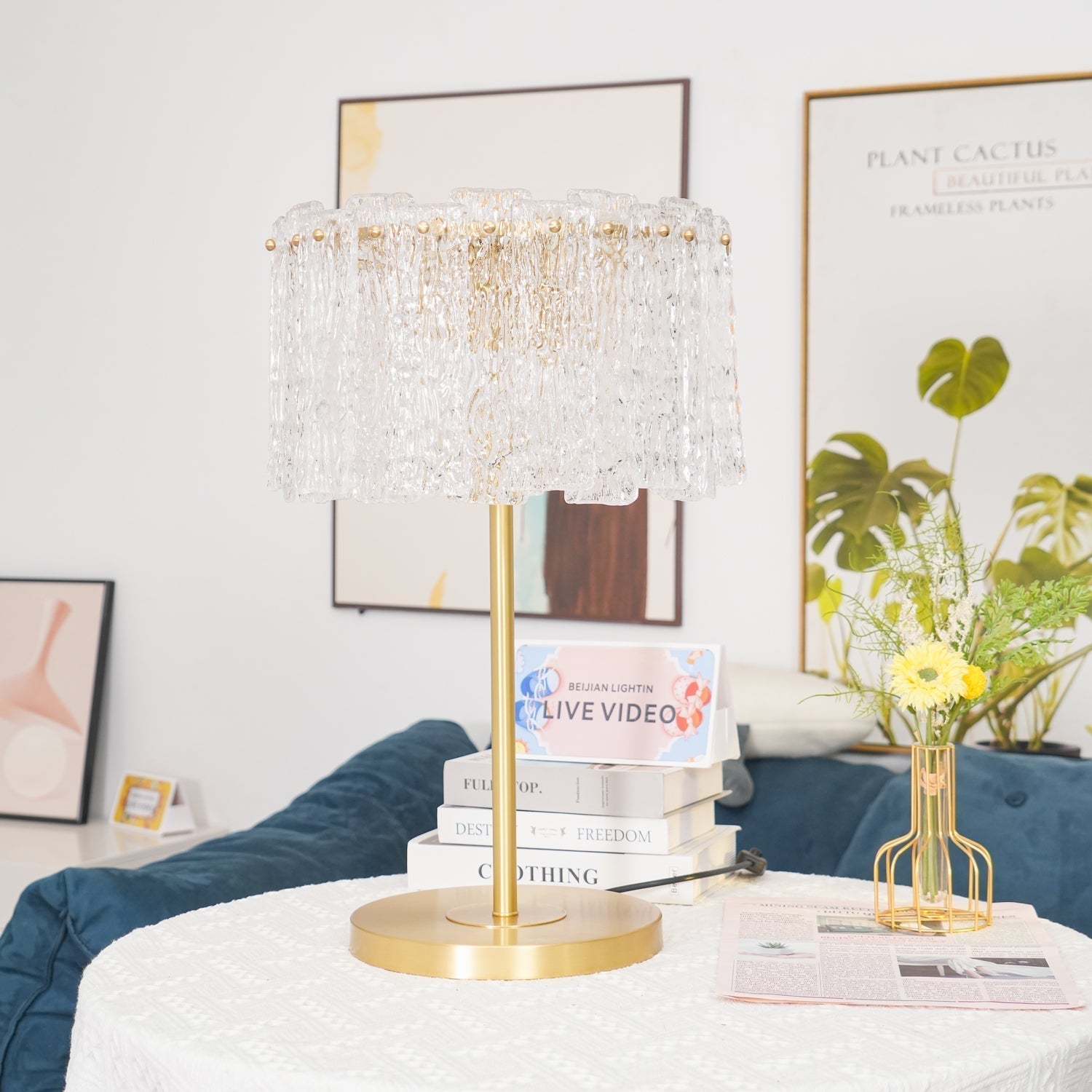 Crystal Table Lamp | Elegant Brass Finish & Clear Glass Shade | Stylish Light for Living Room and Bedroom 5