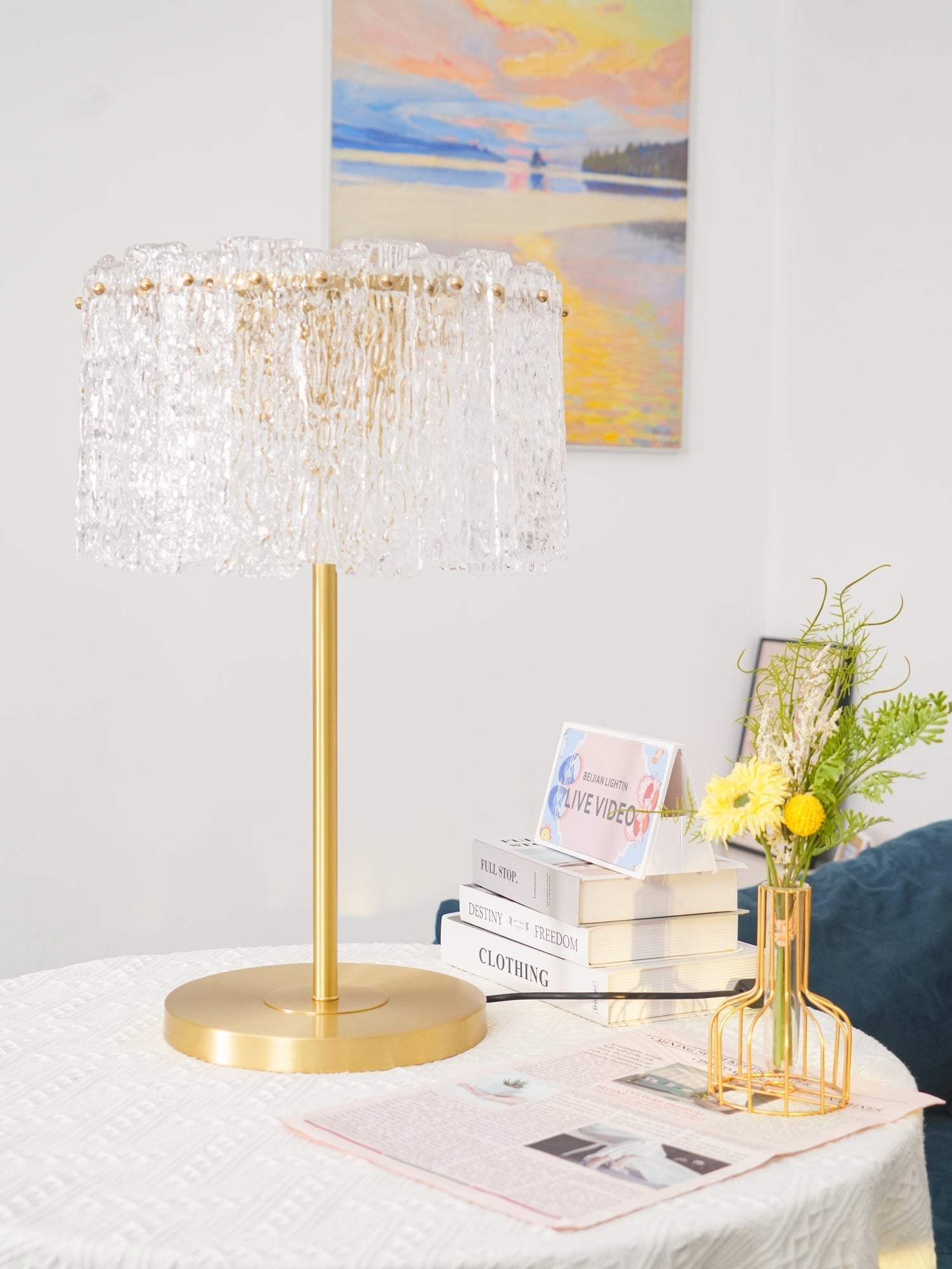 Crystal Table Lamp | Elegant Brass Finish & Clear Glass Shade | Stylish Light for Living Room and Bedroom 6