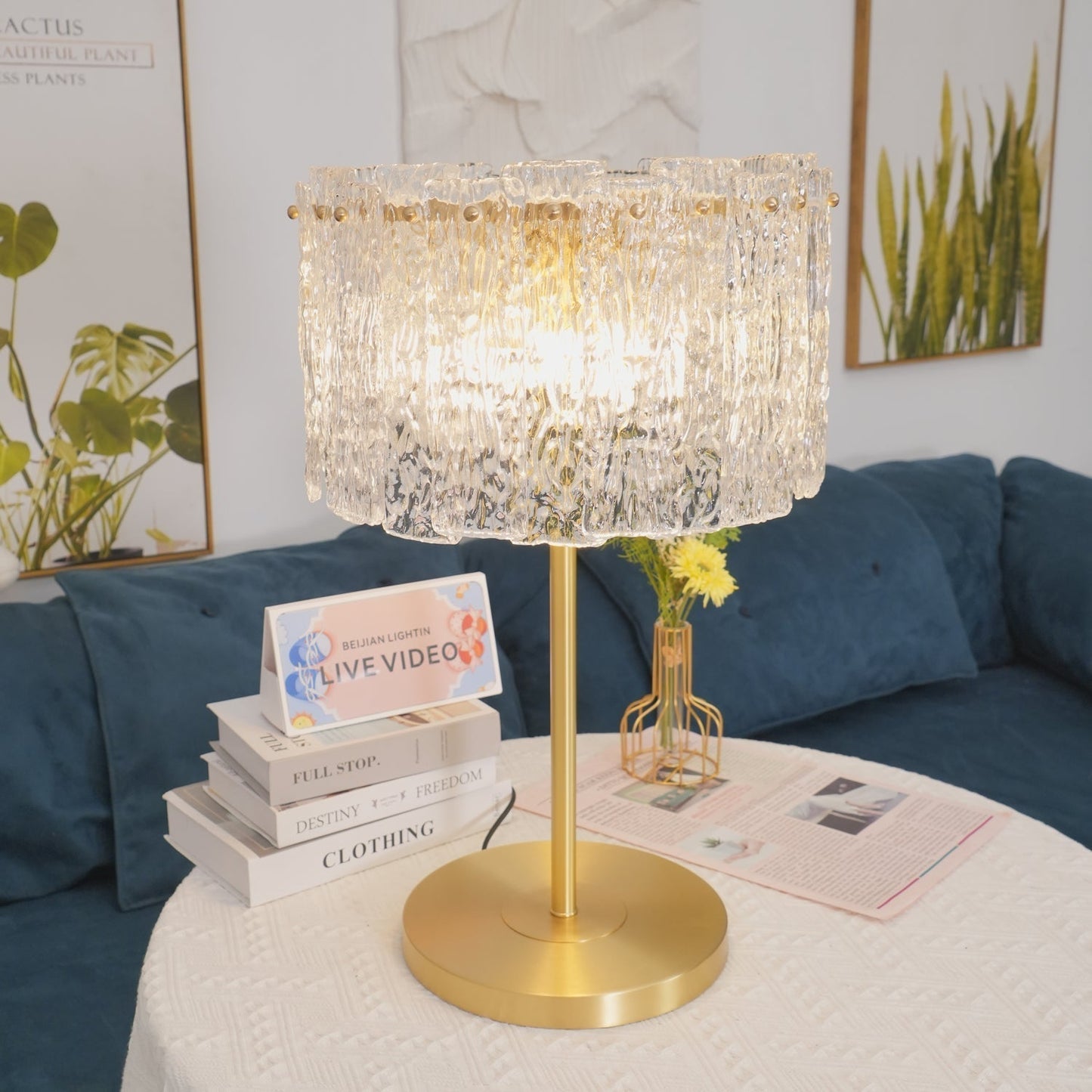 Crystal Table Lamp | Elegant Brass Finish & Clear Glass Shade | Stylish Light for Living Room and Bedroom 7
