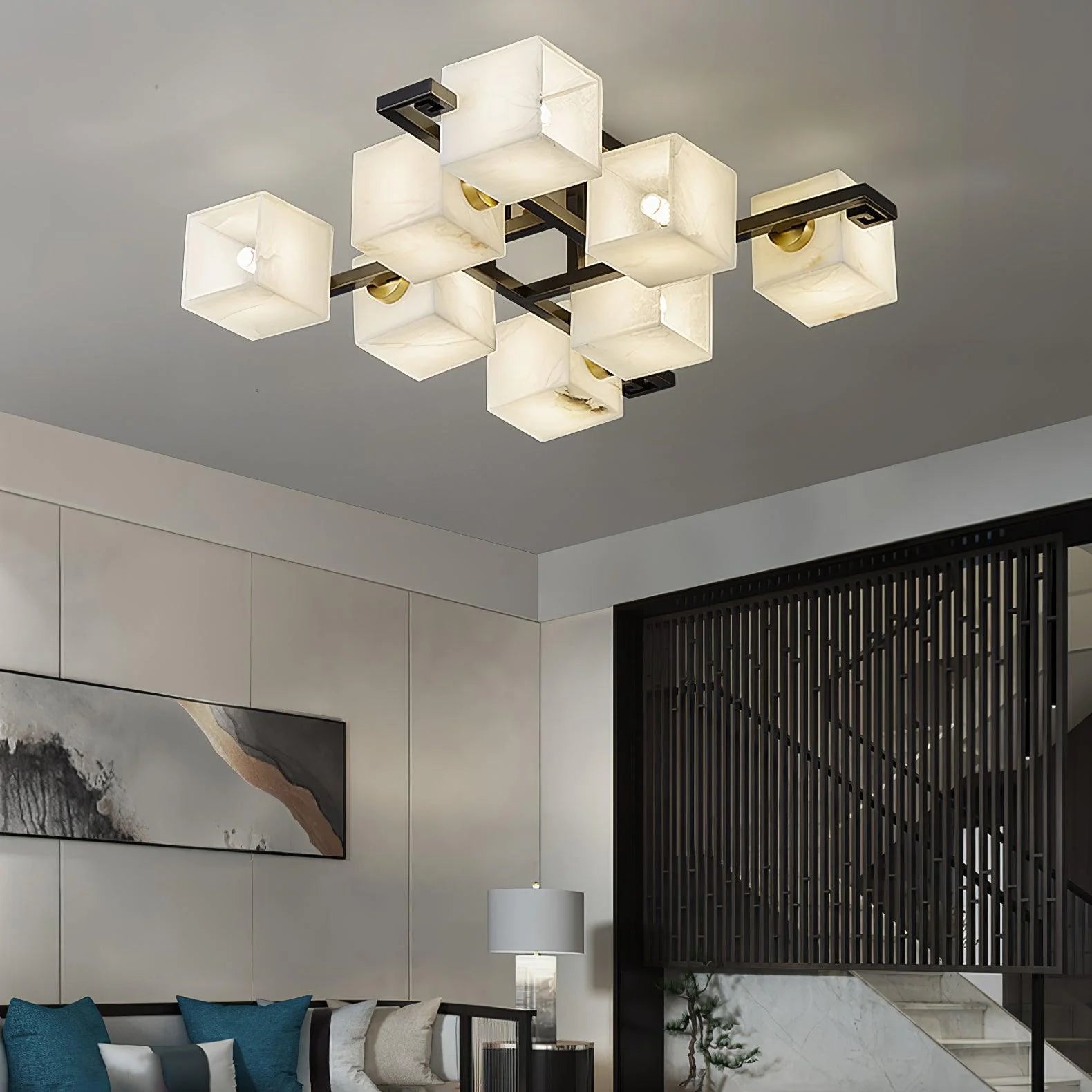 Jade Alabaster Cube Ceiling Light interior