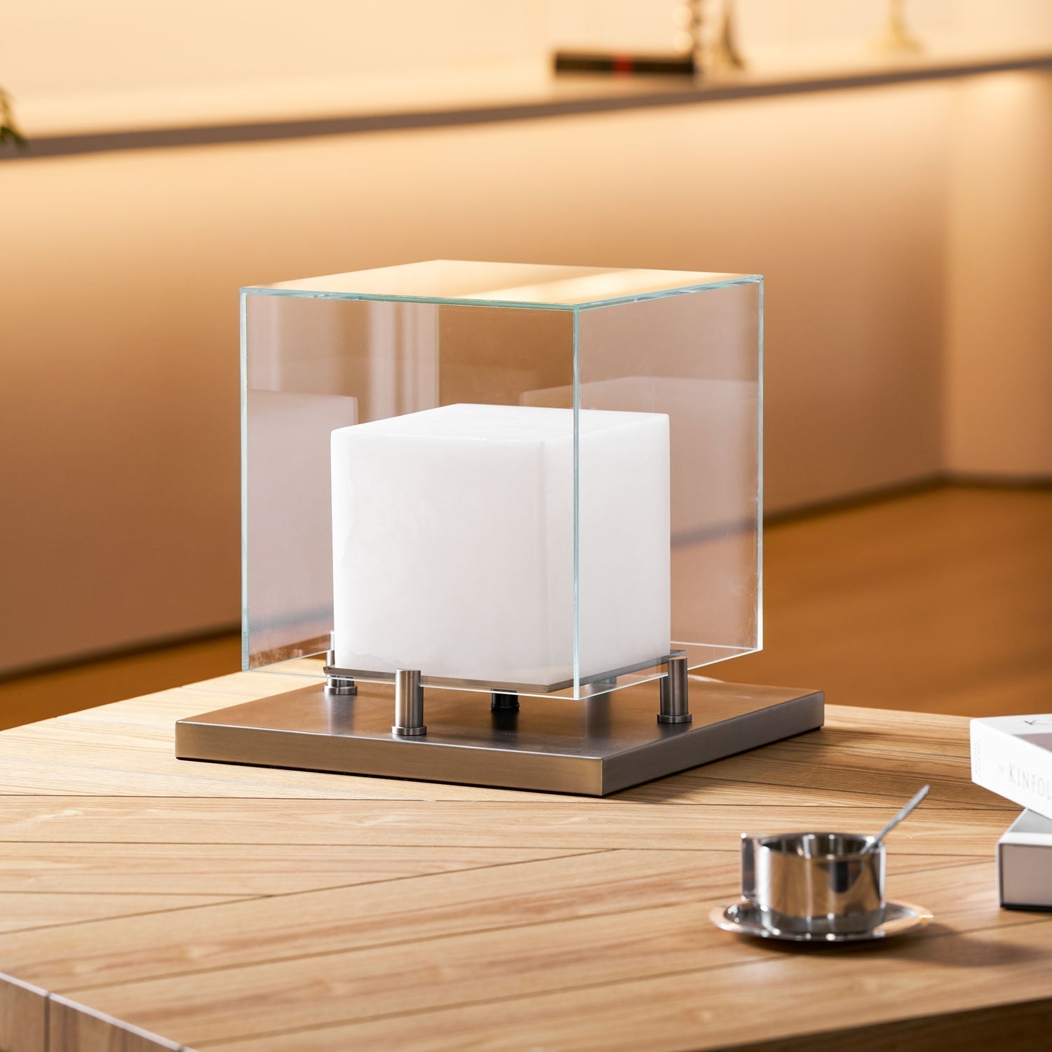 Cubo Alabaster | Table Lamp with Integrated LED & Warm Light | Stylish Bedside Table Lamp for Cozy Indoor Ambiance 4