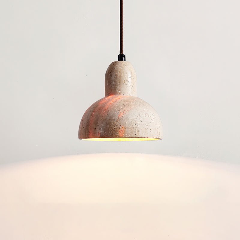 Dome Pendant Light with Organic Travertine Design | Adjustable Height for Kitchen Island and Dining Spaces 0