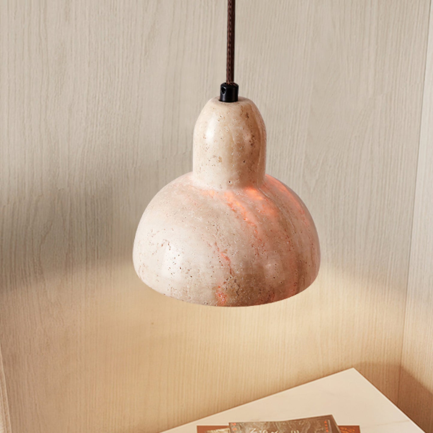 Dome Pendant Light with Organic Travertine Design | Adjustable Height for Kitchen Island and Dining Spaces 2