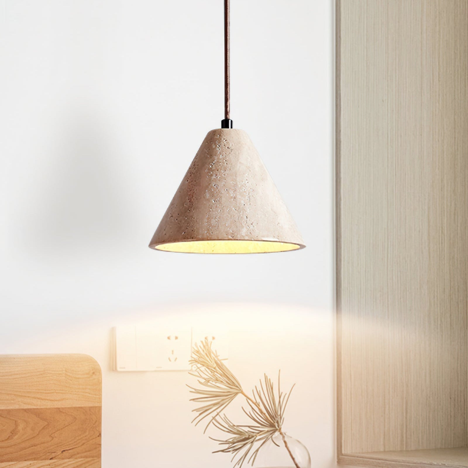 Dome Pendant Light with Organic Travertine Design | Adjustable Height for Kitchen Island and Dining Spaces 3