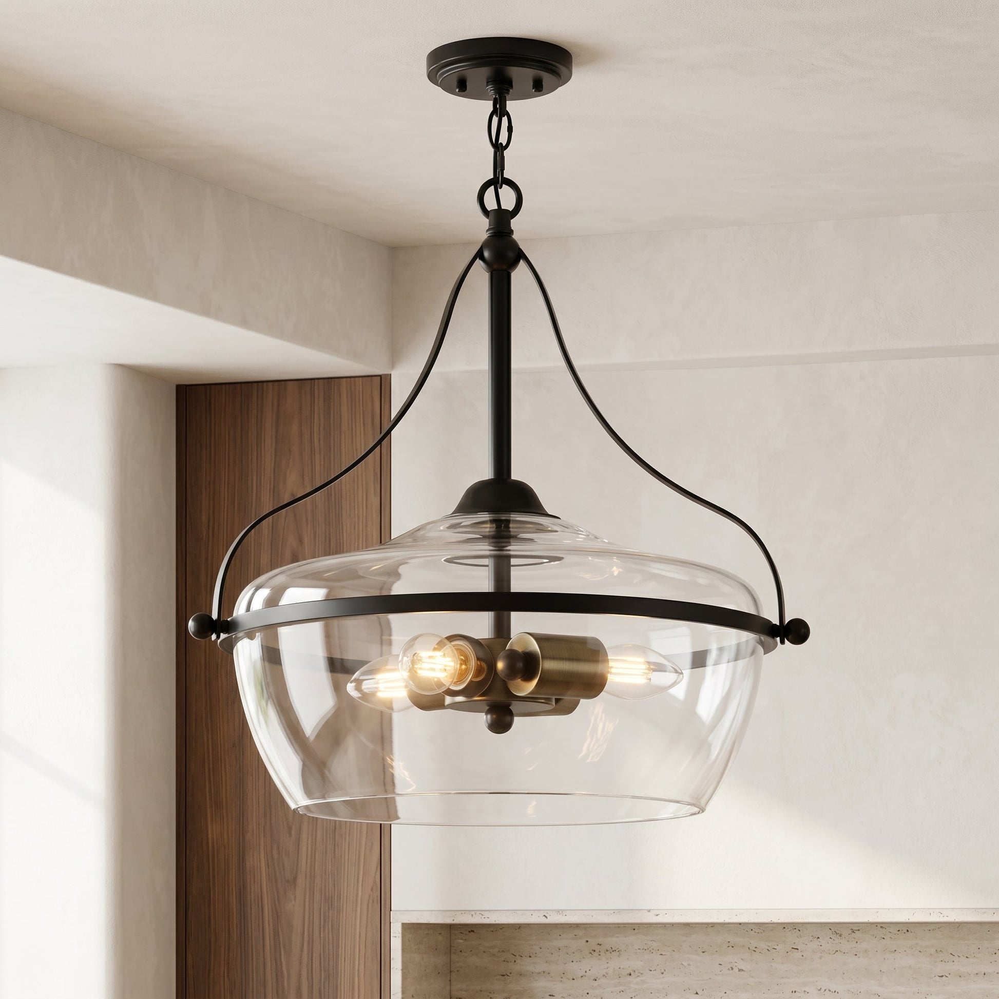 Eira | Glass Pendant Light with Adjustable Chain & Industrial Design | Stylish Hanging Light for Kitchen and Dining 0