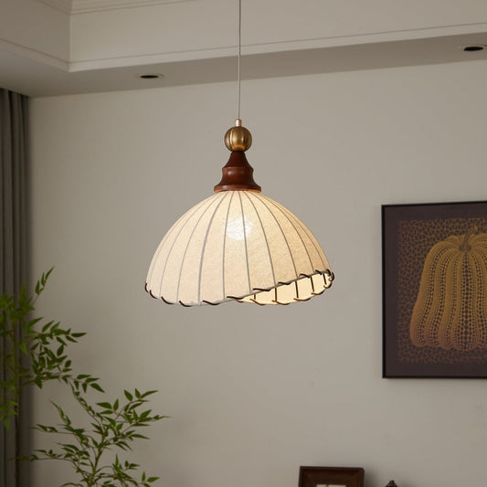 Eldora | Pendant Light with Pleated Fabric Shade & Wooden Accent | Elegant Lighting for Cozy Atmosphere 0