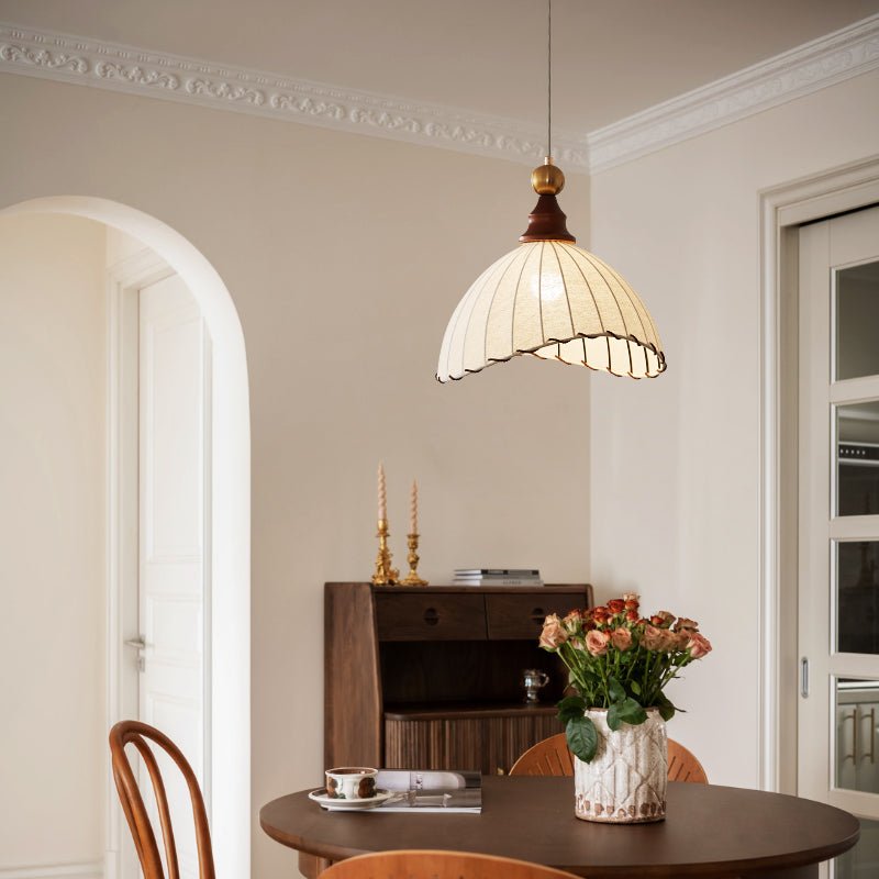 Eldora | Pendant Light with Pleated Fabric Shade & Wooden Accent | Elegant Lighting for Cozy Atmosphere 1