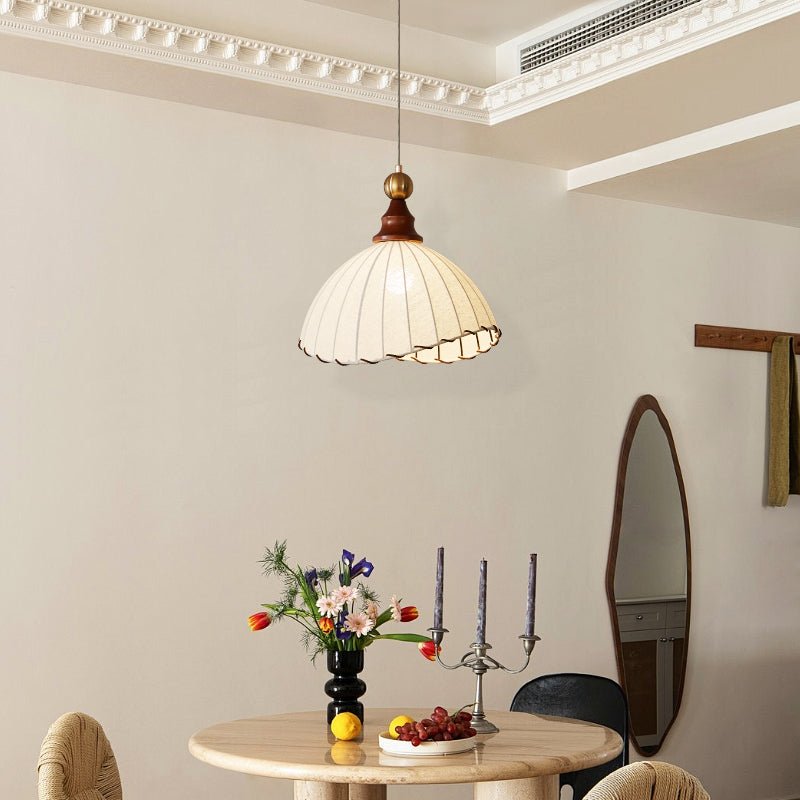 Eldora | Pendant Light with Pleated Fabric Shade & Wooden Accent | Elegant Lighting for Cozy Atmosphere 2