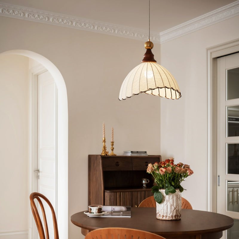Eldora | Pendant Light with Pleated Fabric Shade & Wooden Accent | Elegant Lighting for Cozy Atmosphere 4