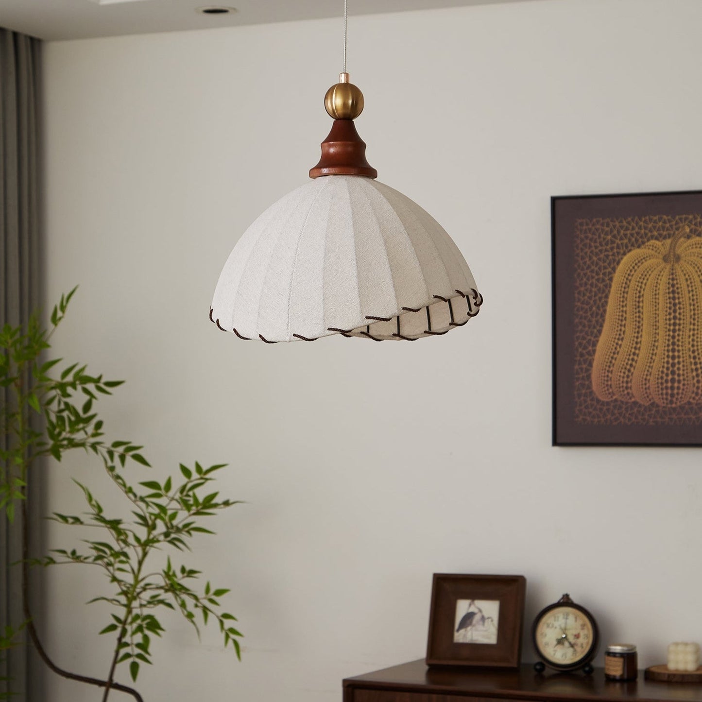 Eldora | Pendant Light with Pleated Fabric Shade & Wooden Accent | Elegant Lighting for Cozy Atmosphere 7