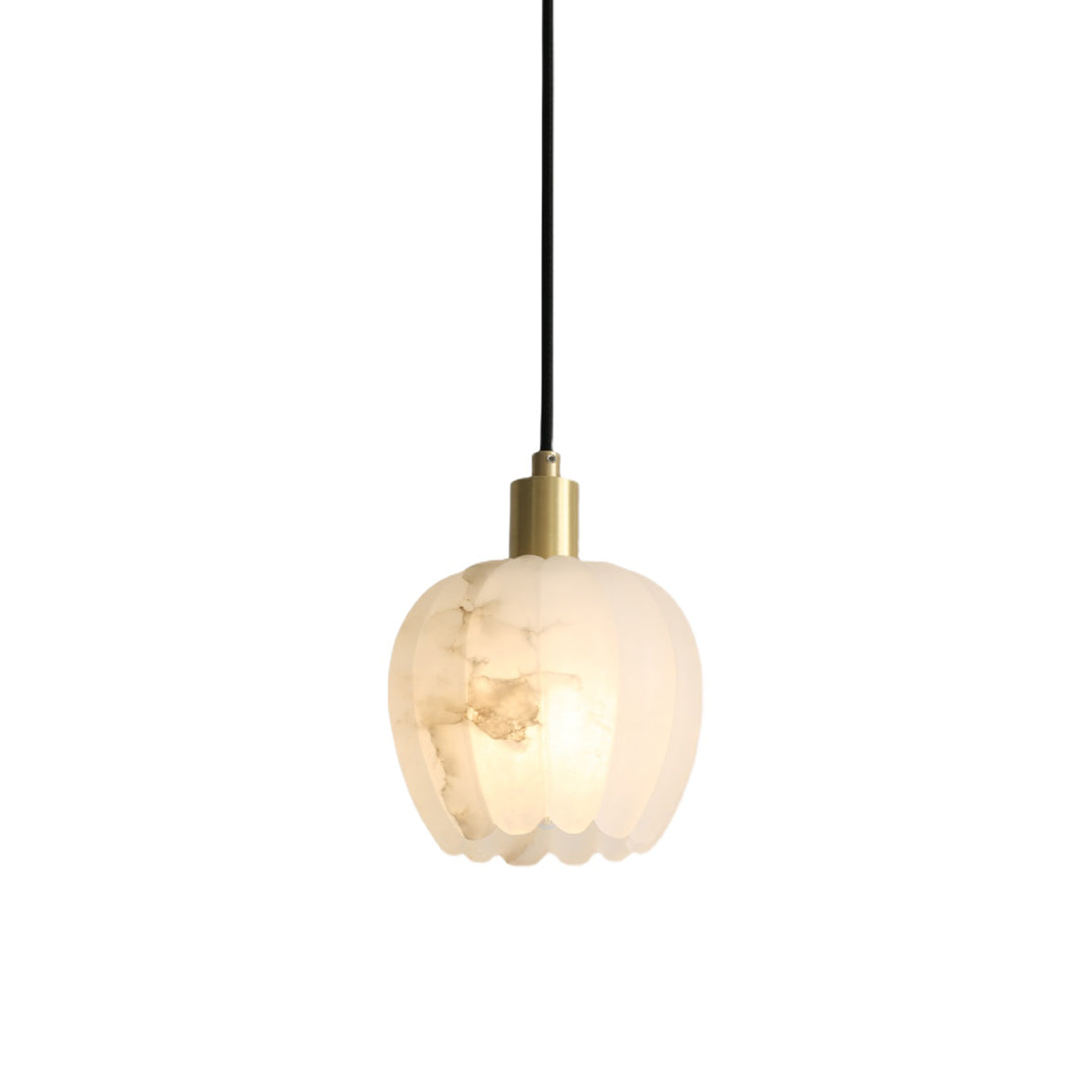 Elegant Alabaster Pendant Light with Patinated Brass Accents | Unique Floral Design for Stylish Interiors 0