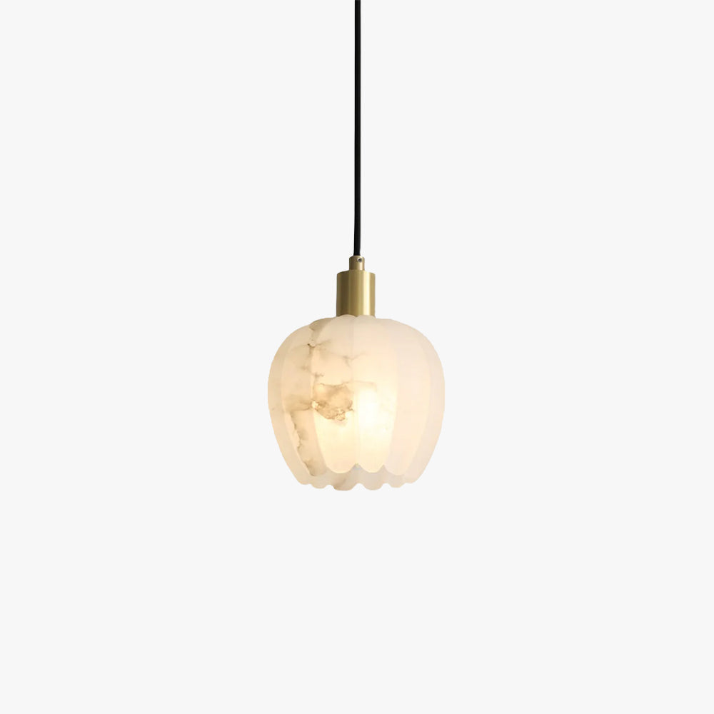 Elegant Alabaster Pendant Light with Patinated Brass Accents | Unique Floral Design for Stylish Interiors 1
