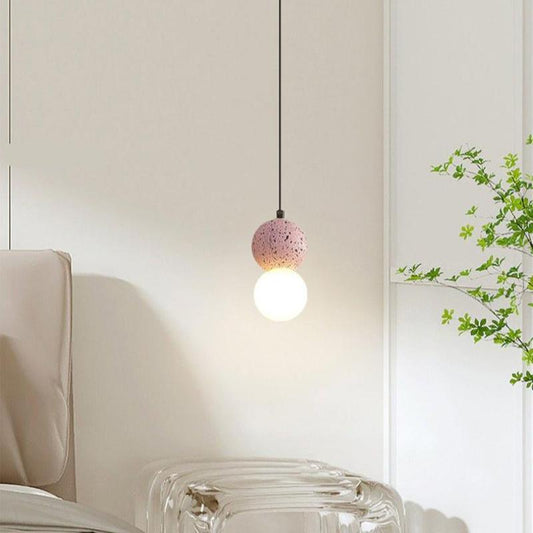 Elegant Black Pendant Light with Natural Travertine | Unique Spherical Design for Stylish Kitchen Lighting 0