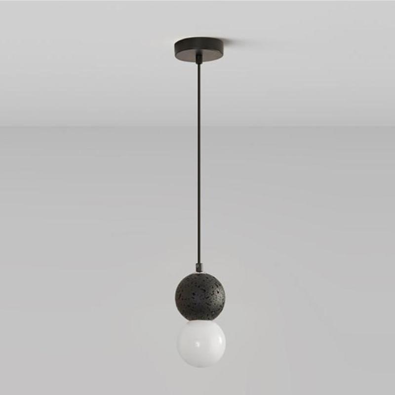Elegant Black Pendant Light with Natural Travertine | Unique Spherical Design for Stylish Kitchen Lighting 8