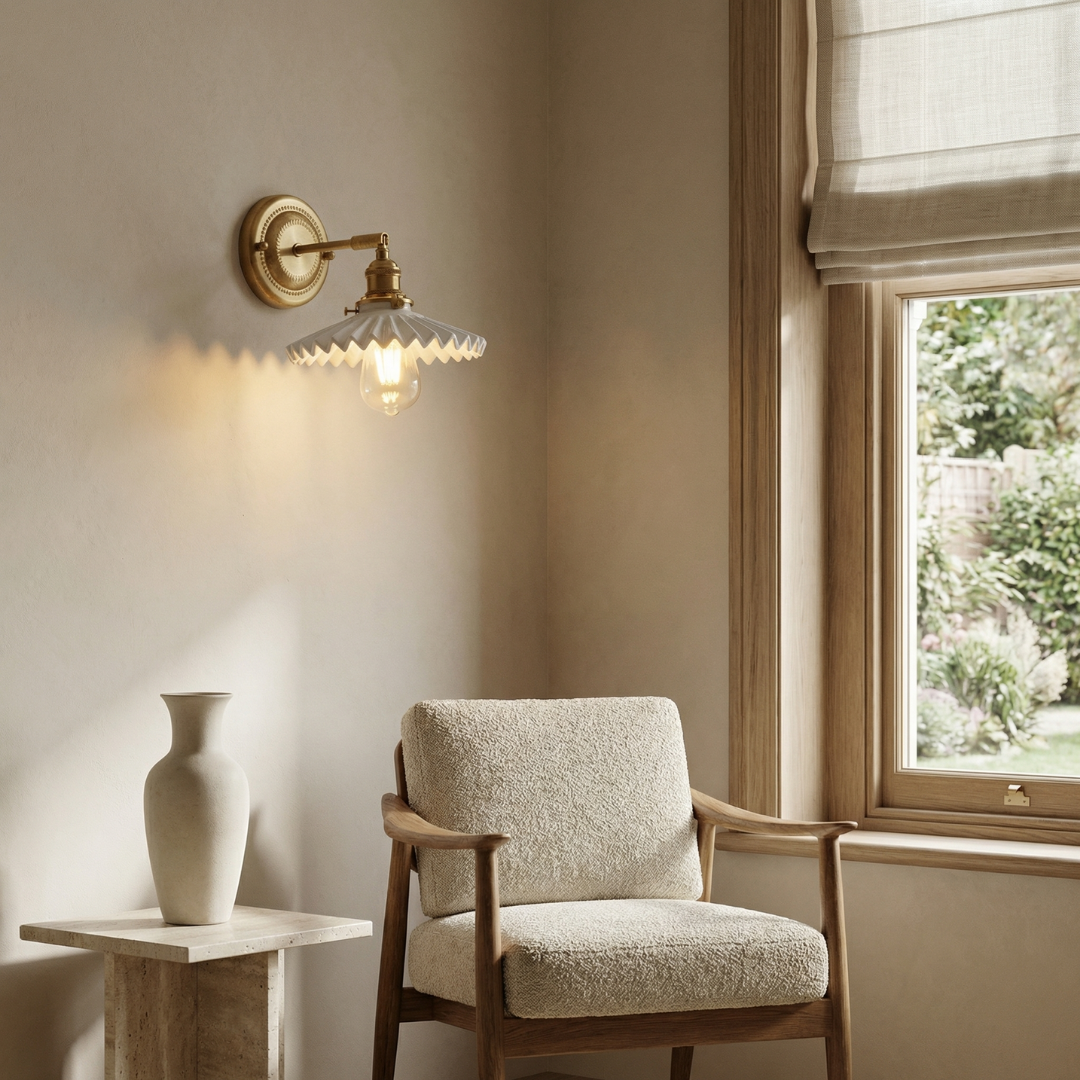 Elegant Ceramic Wall Sconce with Brass Accents | Soft Diffused Lighting for Cozy Spaces 1