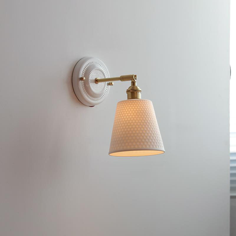 Elegant Ceramic Wall Sconce with Brass Accents | Soft Diffused Lighting for Cozy Spaces 11