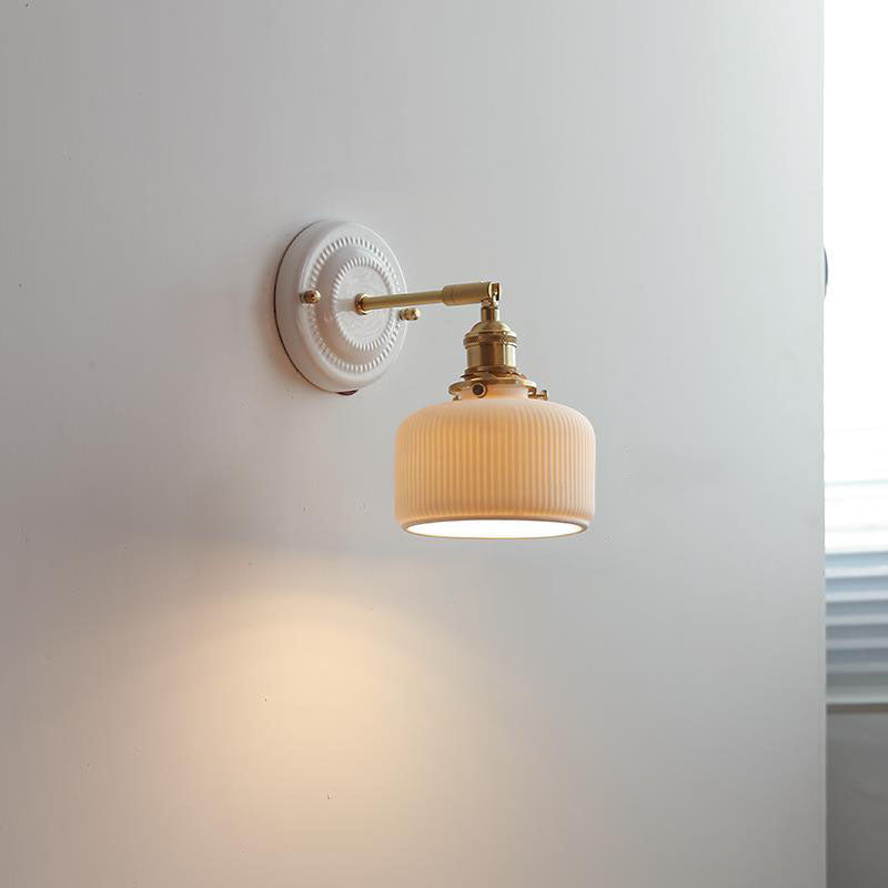 Elegant Ceramic Wall Sconce with Brass Accents | Soft Diffused Lighting for Cozy Spaces 14