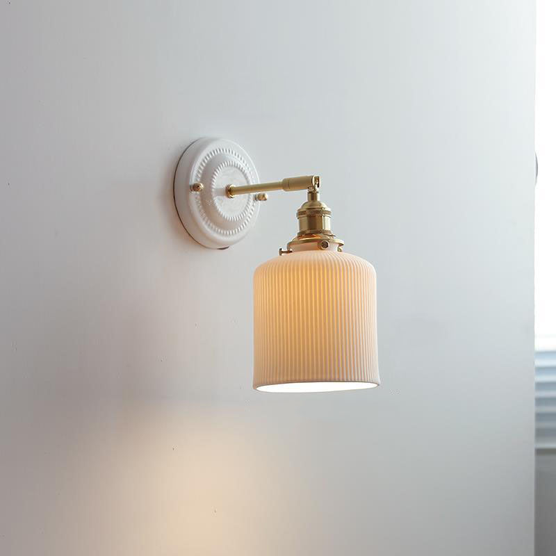 Elegant Ceramic Wall Sconce with Brass Accents | Soft Diffused Lighting for Cozy Spaces 16