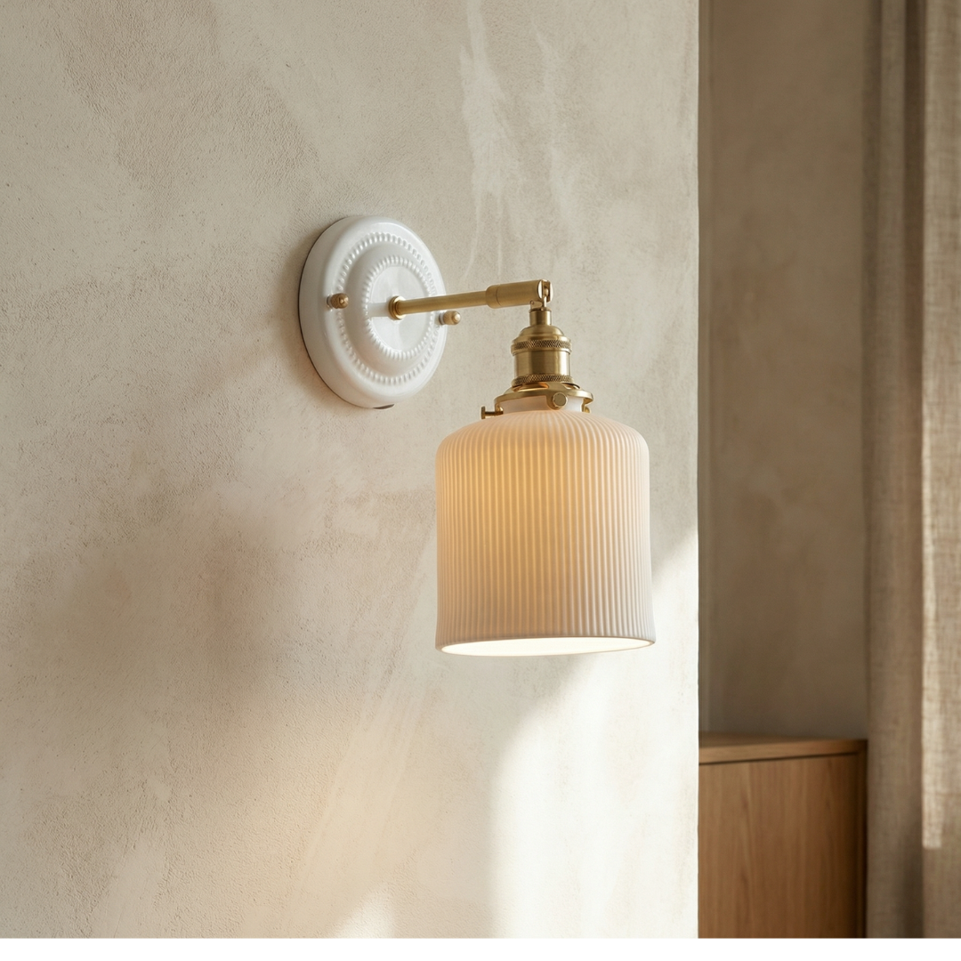 Elegant Ceramic Wall Sconce with Brass Accents | Soft Diffused Lighting for Cozy Spaces 2