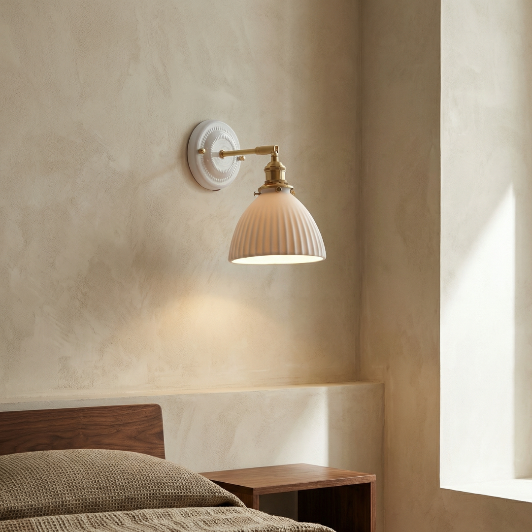 Elegant Ceramic Wall Sconce with Brass Accents | Soft Diffused Lighting for Cozy Spaces 4