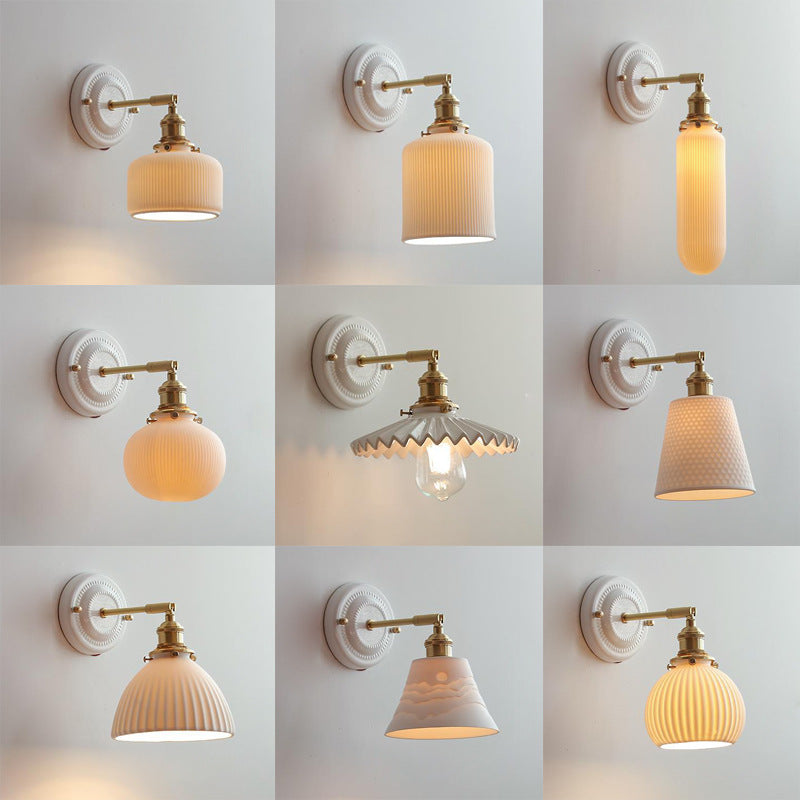 Elegant Ceramic Wall Sconce with Brass Accents | Soft Diffused Lighting for Cozy Spaces 5