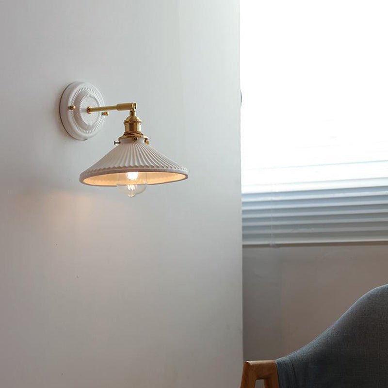 Elegant Ceramic Wall Sconce with Brass Accents | Soft Diffused Lighting for Cozy Spaces 7