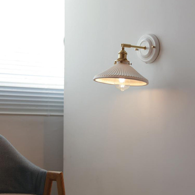 Elegant Ceramic Wall Sconce with Brass Accents | Soft Diffused Lighting for Cozy Spaces 8