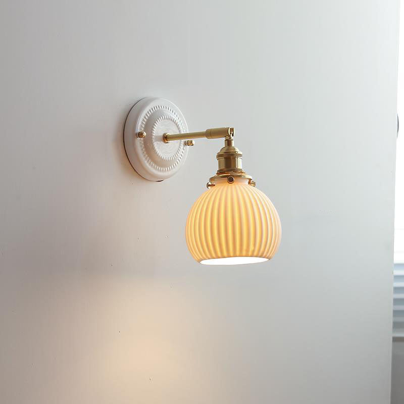 Elegant Ceramic Wall Sconce with Brass Accents | Soft Diffused Lighting for Cozy Spaces 9