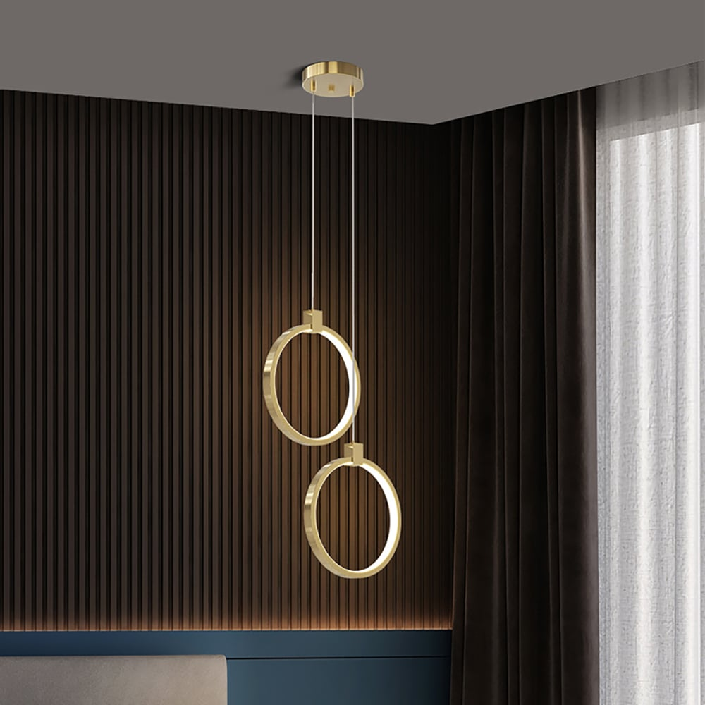 Elegant Circle Pendant Light | 2-Light Brass Ceiling Fixture with Adjustable Height | Modern Kitchen Pendant Lighting for Inviting Ambiance 0