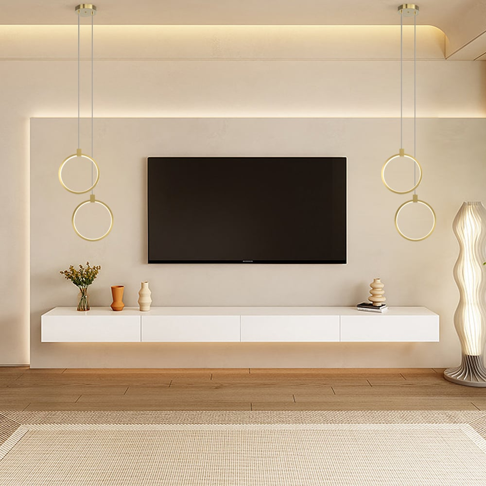 Elegant Circle Pendant Light | 2-Light Brass Ceiling Fixture with Adjustable Height | Modern Kitchen Pendant Lighting for Inviting Ambiance 2