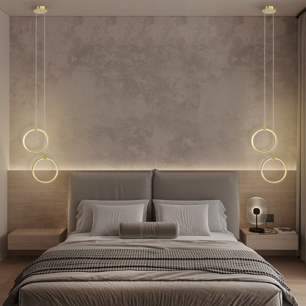 Elegant Circle Pendant Light | 2-Light Brass Ceiling Fixture with Adjustable Height | Modern Kitchen Pendant Lighting for Inviting Ambiance 3