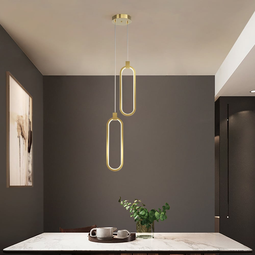 Elegant Circle Pendant Light | 2-Light Brass Ceiling Fixture with Adjustable Height | Modern Kitchen Pendant Lighting for Inviting Ambiance 6