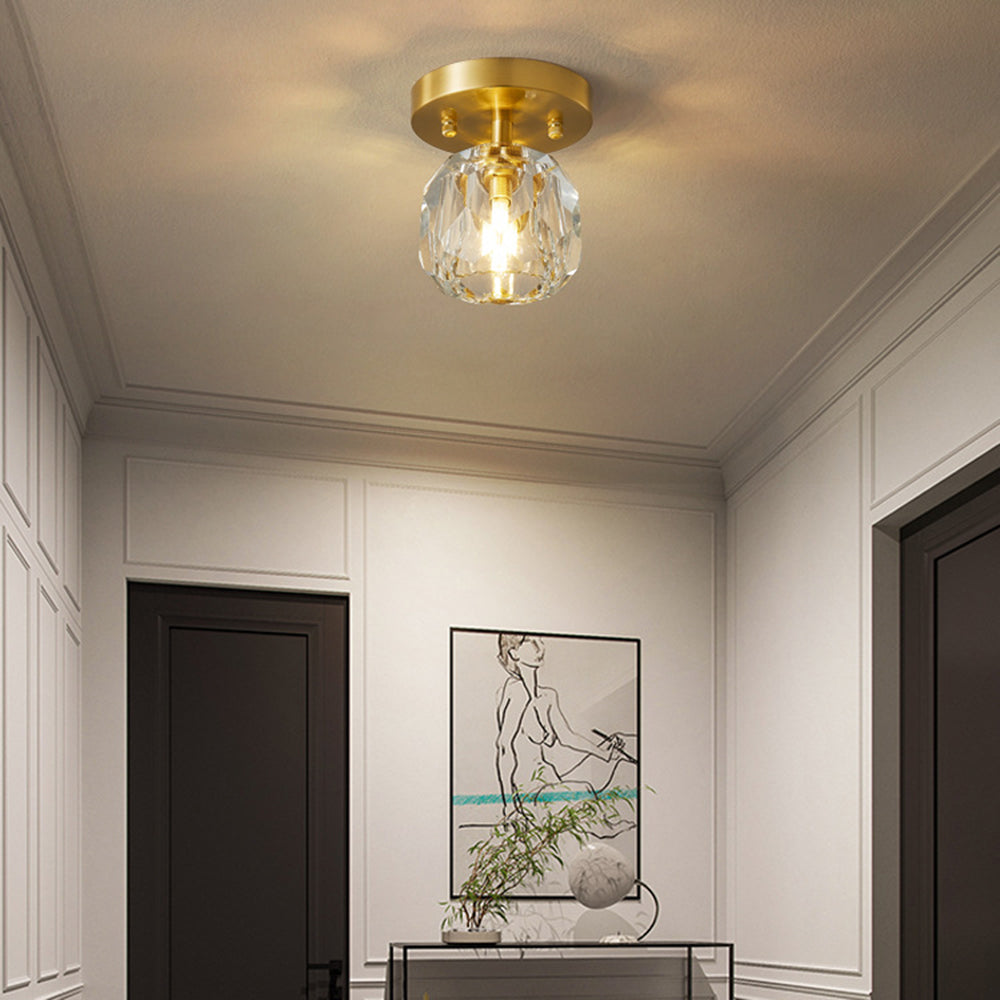 Kirsten Crystal Shade Flush Mount Ceiling Light, Copper Frame | S or L | LED G9 Bulb Included, 5W Max