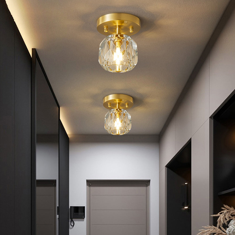 Kirsten Crystal Shade Flush Mount Ceiling Light, Copper Frame | S or L | LED G9 Bulb Included, 5W Max