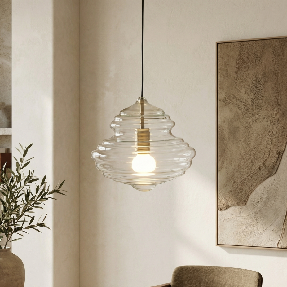 Elegant Glass Pendant Light | Sculptural Design with Adjustable Height | Modern Vintage Lighting for Sophisticated Interiors 0
