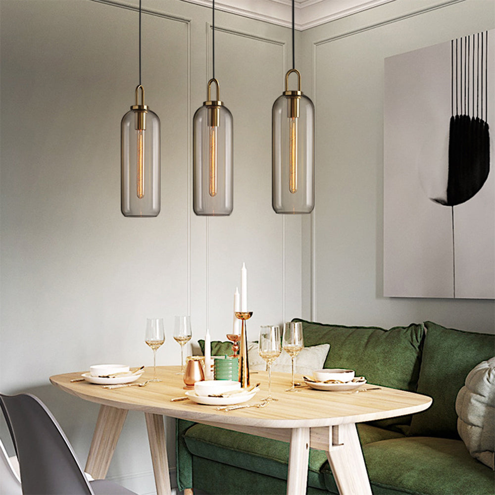 Valentina Glass Cylinder Pendant Light | Dia13-15cm | Smoke Grey or Clear