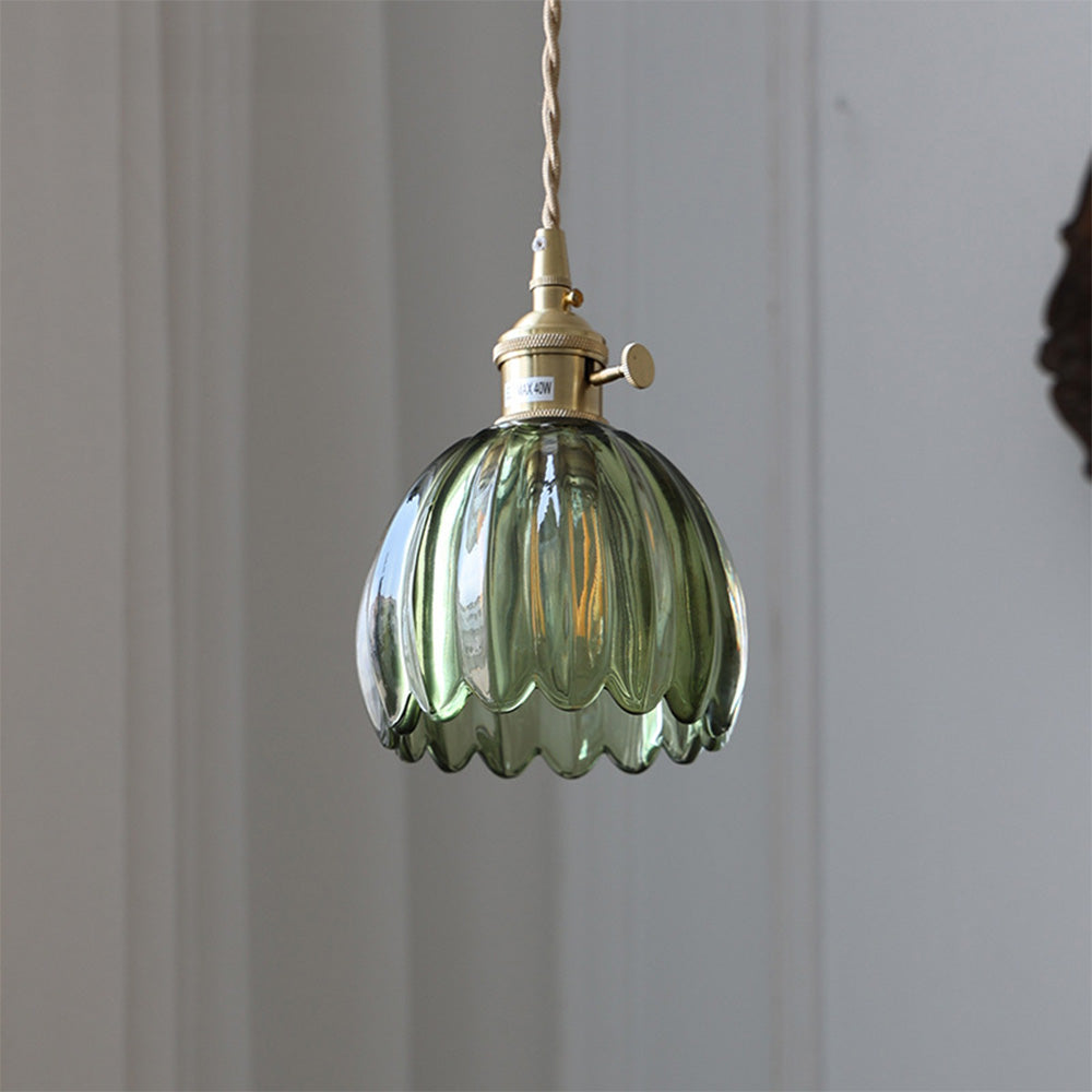 Elegant Glass Pendant Light | Vintage Flower Shade Design for Cozy Kitchen Pendant Lighting 0