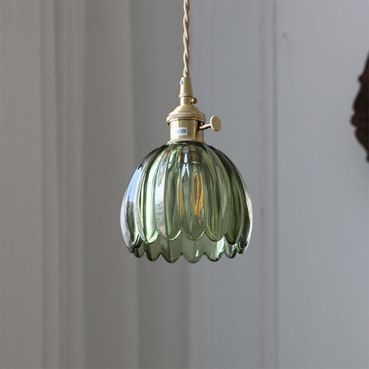 Elegant Glass Pendant Light | Vintage Flower Shade Design for Cozy Kitchen Pendant Lighting 0