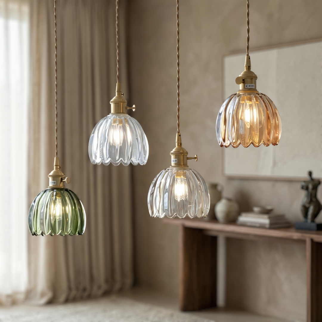 Elegant Glass Pendant Light | Vintage Flower Shade Design for Cozy Kitchen Pendant Lighting 1