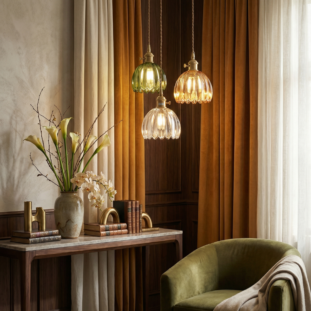 Elegant Glass Pendant Light | Vintage Flower Shade Design for Cozy Kitchen Pendant Lighting 2