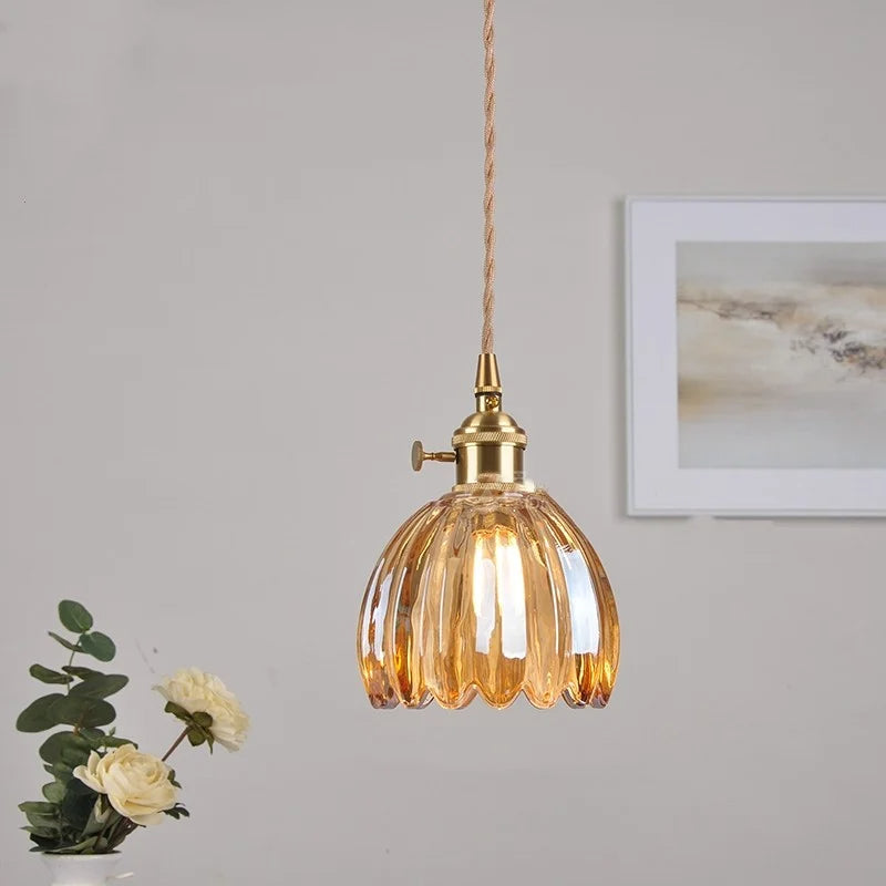 Elegant Glass Pendant Light | Vintage Flower Shade Design for Cozy Kitchen Pendant Lighting 9