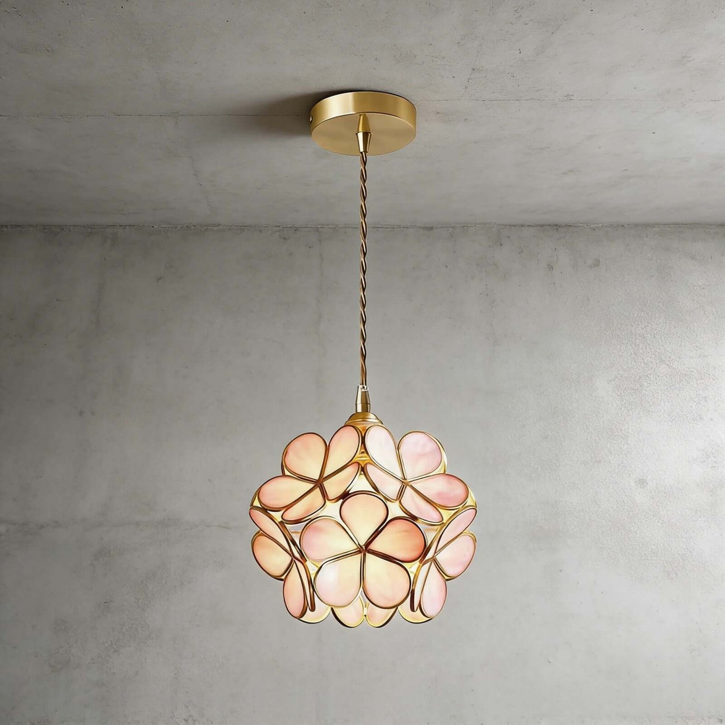 Elegant Glass Petal Pendant Light with Brass Accents | Vintage Floral Design for Warm Ambiance 12